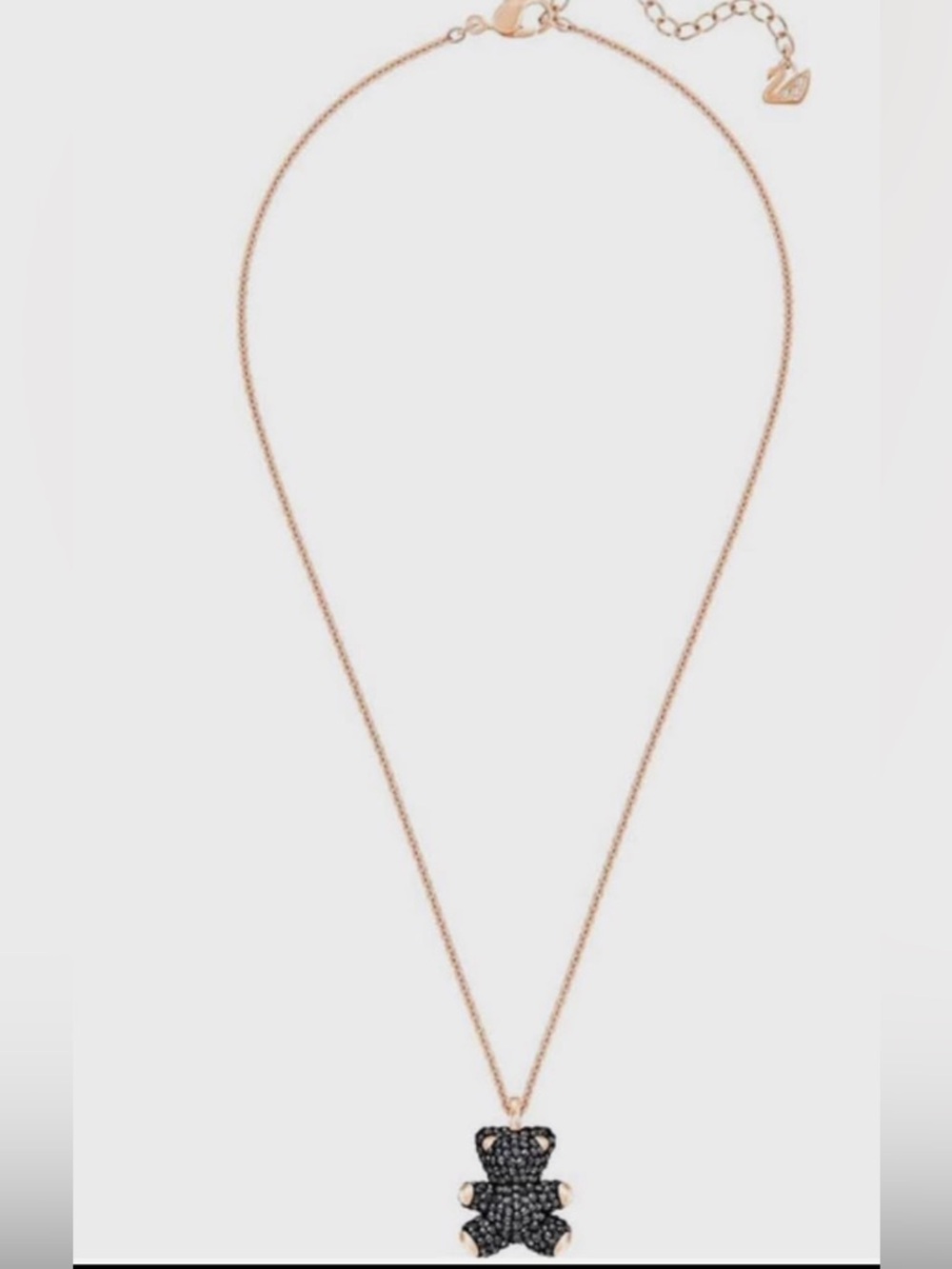 Swarovski Rose Gold Necklace with Black Crystal Bear Pendant